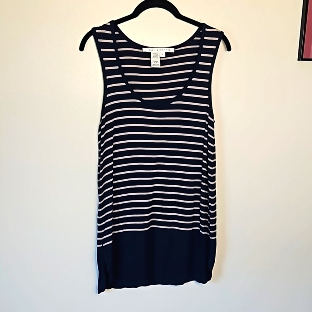 🎯 Max Studio Blue Tan Sleeveless Top Small